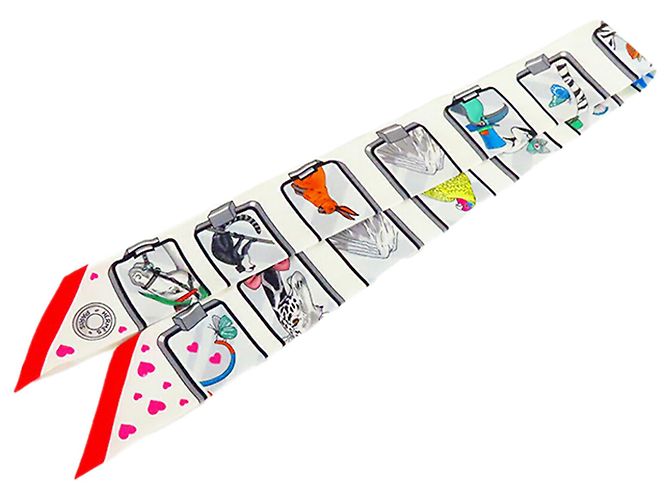 Lenço Twilly de seda branco Hermes Story Hermès