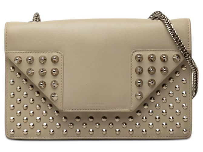 Borsa a tracolla Betty in pelle beige con borchie Mini di Saint Laurent