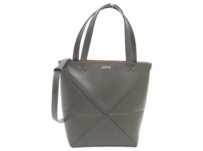 Sac à main cabas mini Loewe Puzzle Fold Vert Kaki