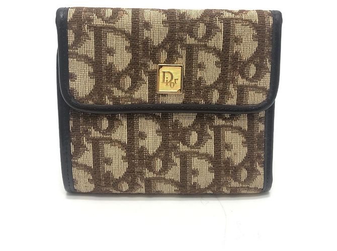 Christian Dior Trotter Pattern Brown Tri-fold Wallet