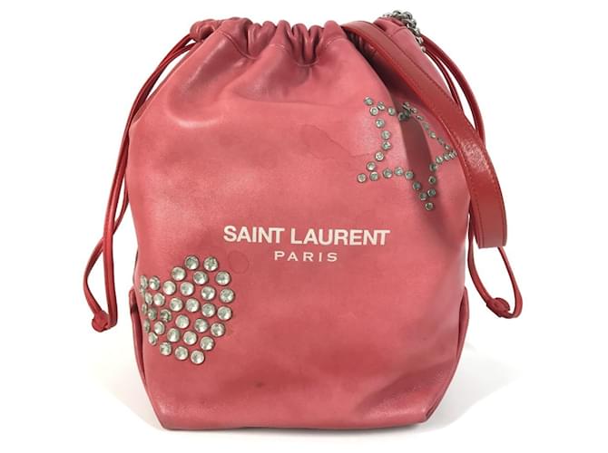 Sac bandoulière Teddy Studded Logo Heart en chaîne Yves Saint Laurent Rouge 