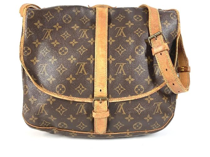 Bolso Louis Vuitton Monogram Saumur 35 Castaño Monograma