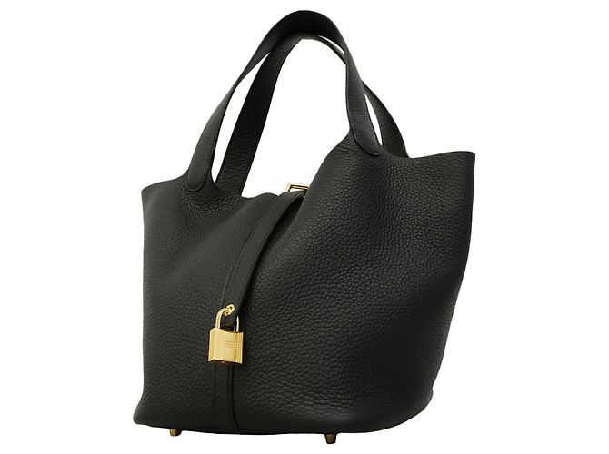Hermès Borsa Hermes Picotin Lock MM in pelle Taurillon Clemence nera Nero