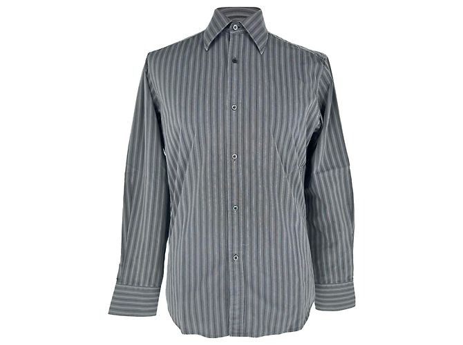 Gucci Gestreiftes Button-Down-Hemd aus grauer Baumwolle
