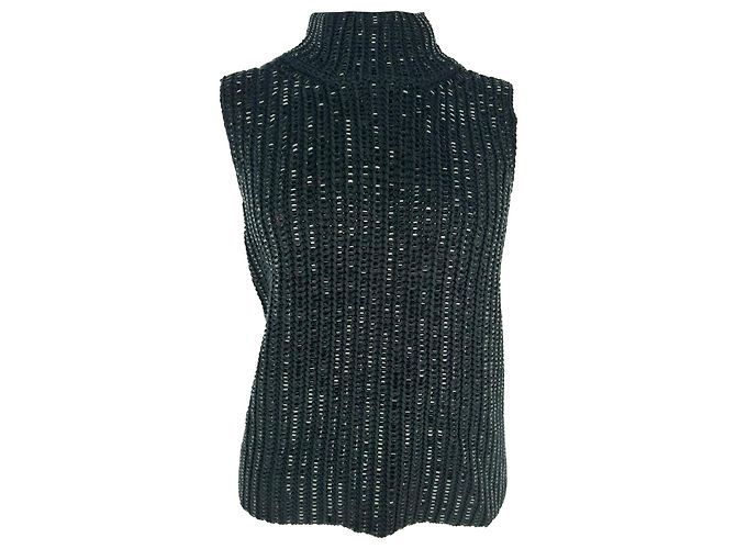 Ermanno Scervino Knitted Turtleneck Sleeveless Top in Black Cotton