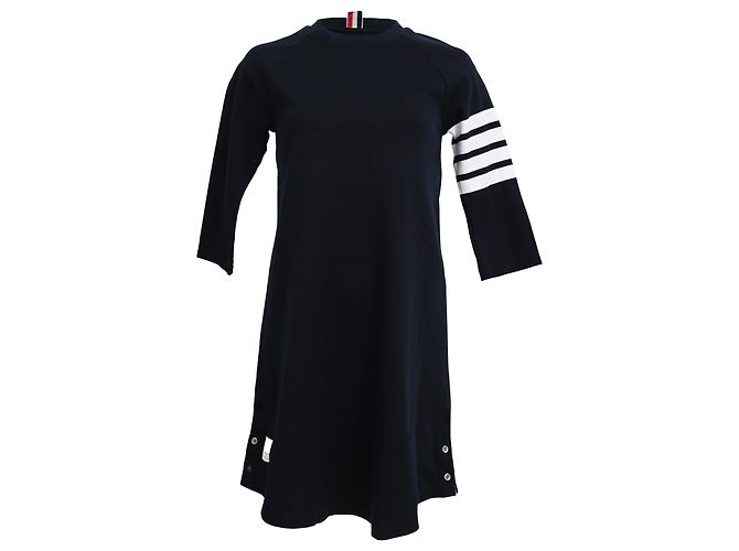 Mini vestito sweatshirt in cotone nero con 4 barre Thom Browne Blu navy