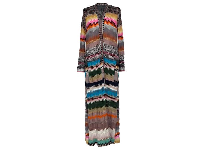 Langer Missoni Strickcardigan mit Chevron-Muster in Multicolor-Viskose Mehrfarben