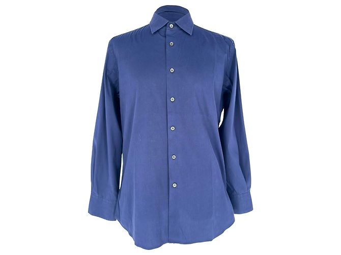 Prada Button-Down-Hemd aus Navy Blue Baumwolle Blau Marineblau