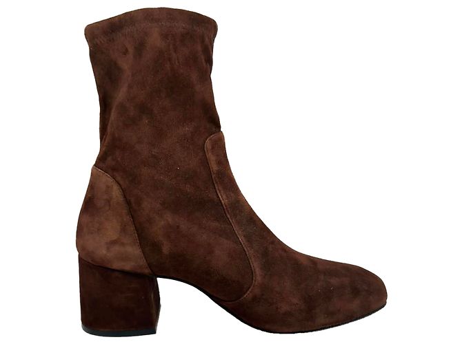 Bottines Sleek 60 de Stuart Weitzman en daim marron Rouge