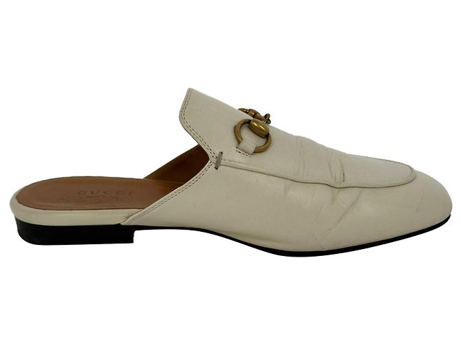 Mules Gucci Horsebit in pelle bianca Marrone Rosso
