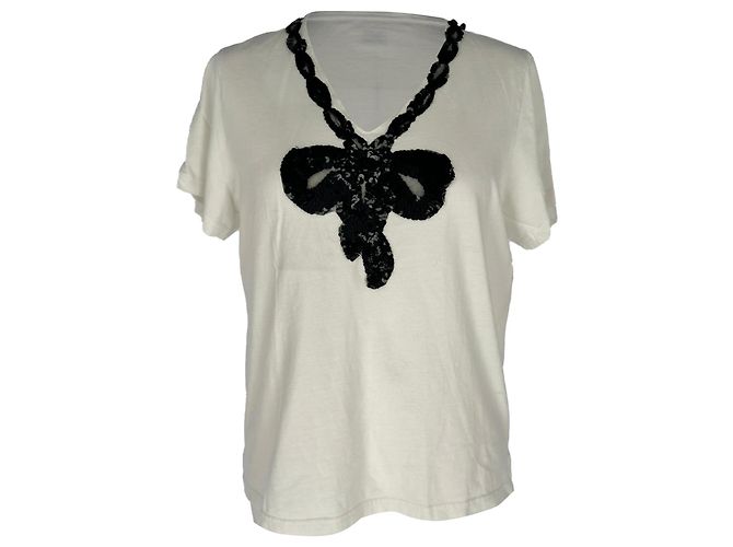 Marc Jacobs Embroidered Bow Sequin T-Shirt in White Cotton