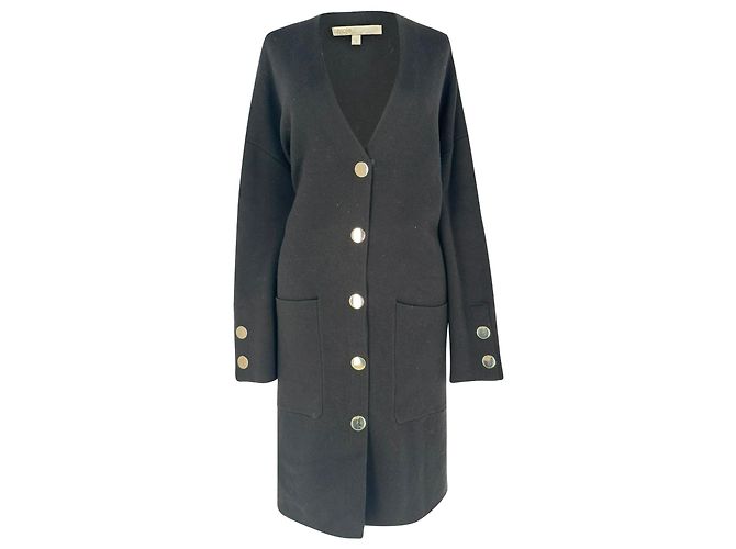 Maje Button-Down Coat in Black Acrylic