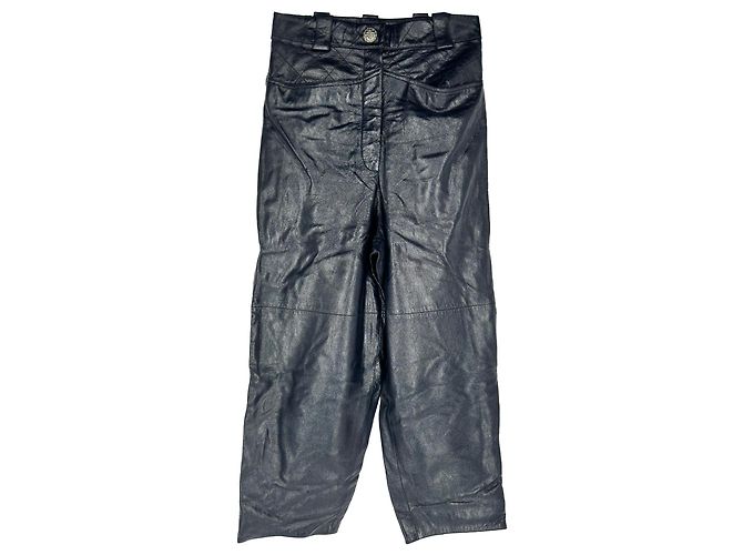 Timeless Chanel Hose aus schwarzem Lammleder