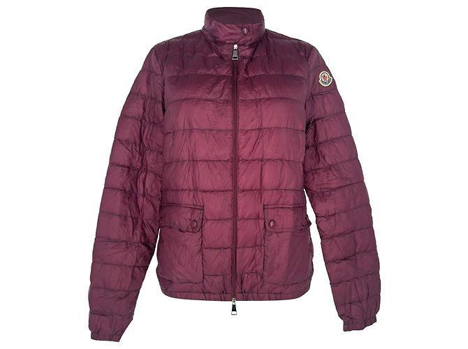 Moncler Lans Zip-Up Down Jacket in Burgundy Polyamide Red Dark red