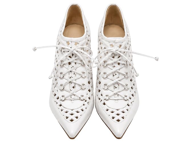 Mules à talons hauts à lacets en cuir blanc Versace Écru