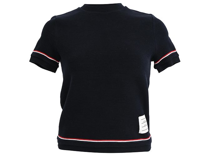 T-shirt con girocollo Thom Browne in cotone blu navy