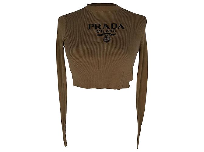 Enges better Cropped-Pullover von Prada aus brauner Seide