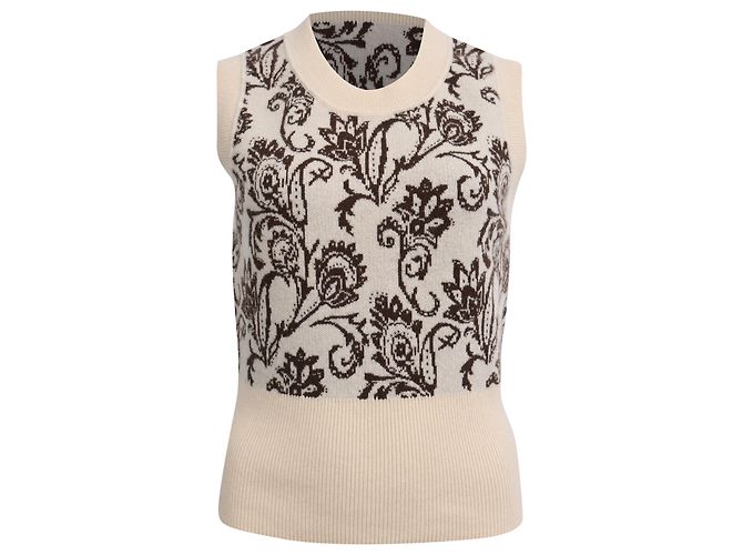 Ärmellose Strickweste mit Paisley-Print aus beigefarbener Wolle von Sandro Paris