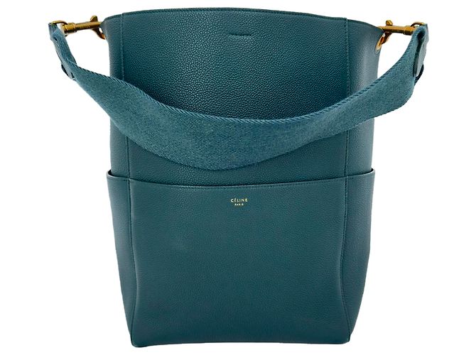 Céline Borsa a secchiello Celine Medium Sangle in pelle verde Verde oliva 