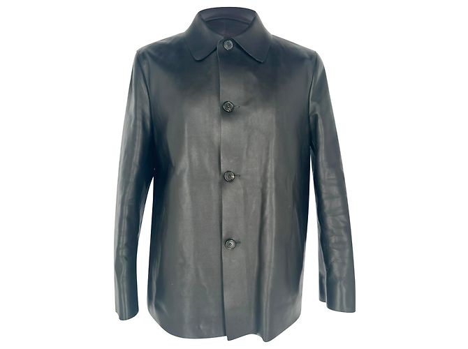 Prada Button-Down Jacket in Black Leather