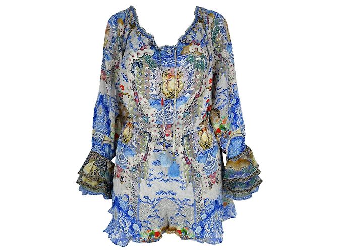 Tutina stampata con scollo a V Camilla in seta multicolore