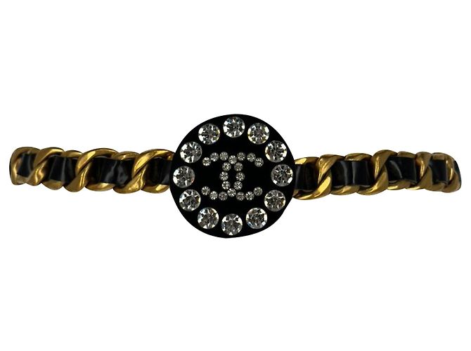 Timeless Cintura a catena Chanel 1995 CC con strass e pelle nera Nero