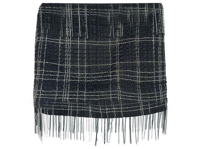 Jay Ahr Minirock mit Karomuster und Fransenbesatz aus schwarzem Polyester