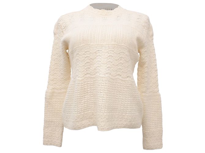 Suéter de malha com efeito de renda Loro Piana em cashmere creme Branco Cru