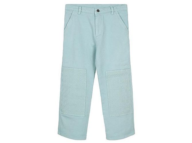 Dior KIDS Turquoise Blue Embroidered Straight Pants White