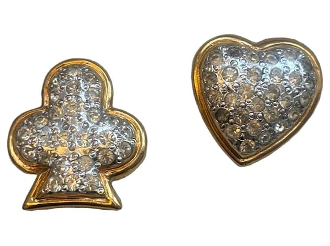 Yves Saint Laurent Paire de broches cœur et trèfle en métal doré et strass Argenté 