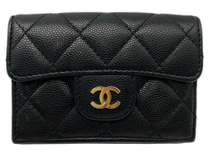 Timeless Cartera tríptico de piel de becerro granulado negro Chanel