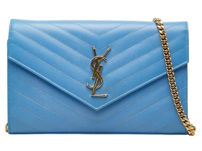 Bolsa de ombro carteira com corrente Cassandra Envelope da Saint Laurent Azul Dourado
