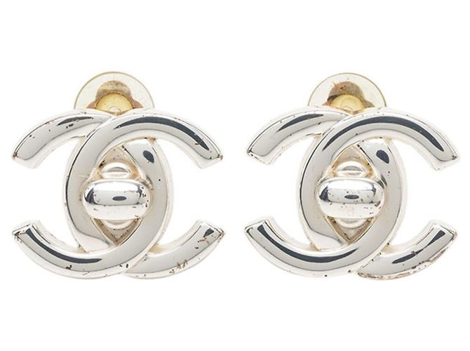 Chanel Coco Mark Turnlock Vintage Ohrringe Silber