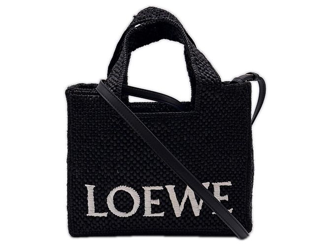 Borsa a mano Loewe Raffia Font Tote Small Nero Bianco