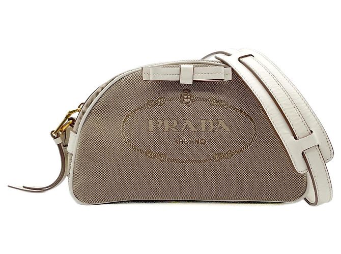 Borsa a tracolla in jacquard con logo Prada Marrone Bianco