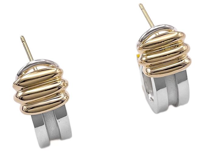 Tiffany & Co Tiffany Atlas Grooved Double Line Ohrringe Silber Golden
