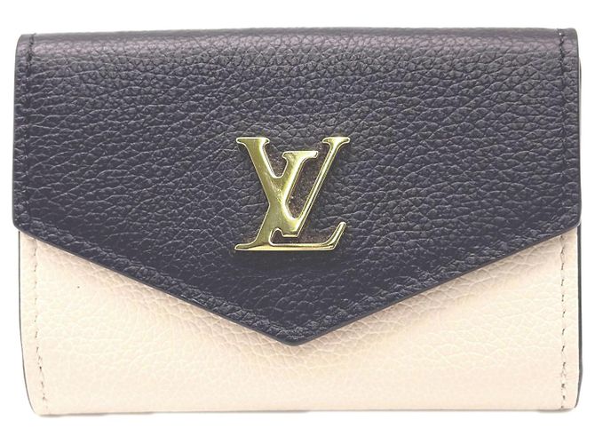 Louis Vuitton Grain Calf Leather Portefeuille Lock Mini Tri-fold Wallet Black Pink Beige
