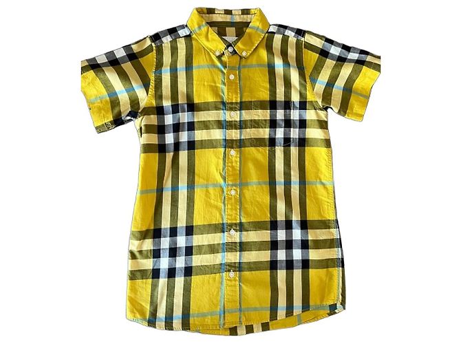 Camicia a maniche corte a quadri per bambini Burberry Nero Bianco Giallo Blu chiaro