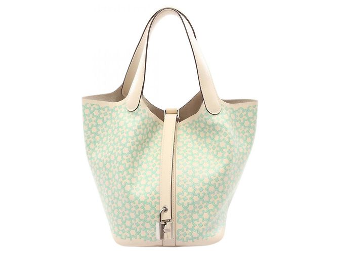 Hermès Borsa Hermes Picotin Lock PM Lucky Daisy Blu Verde Crudo Verde chiaro