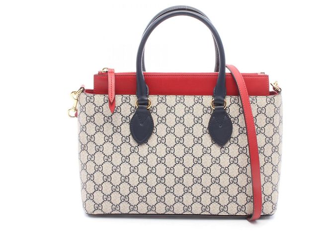 Gucci GG Supreme 2-Way Handtasche Rot Beige Marineblau