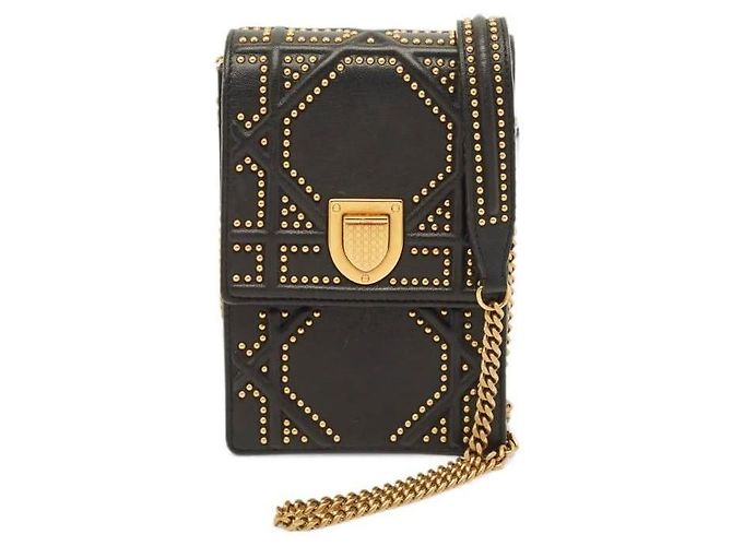 Borsa a tracolla in pelle nera con borchie Dior Diorama Vertical Nero 