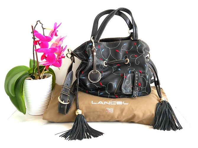Lancel Sac Cabas en Cuir Noir Brodé