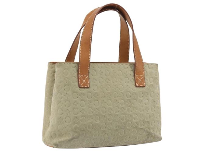 Céline CELINE C Macadam Canvas Hand Bag Suede Gray Silver Auth 193033A Brown Silvery