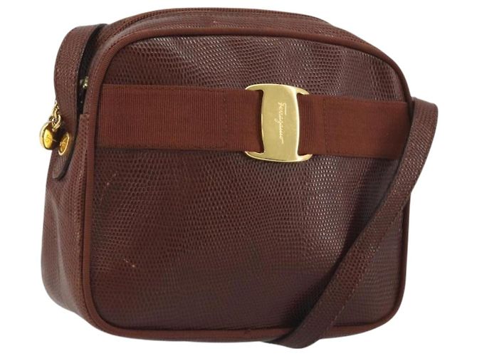 Borsa a tracolla Salvatore Ferragamo in pelle goffrata marrone e oro Auth 194054 D'oro