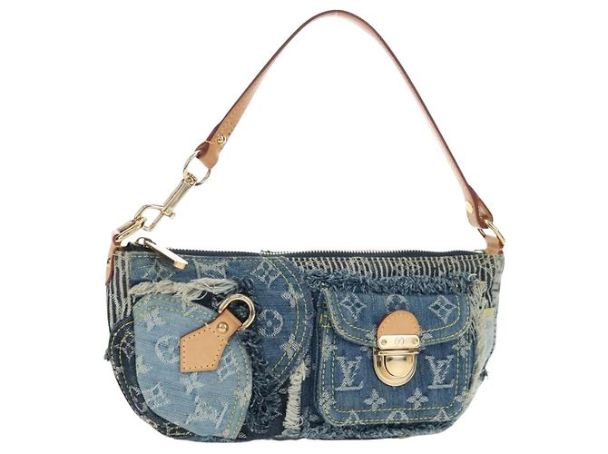 LOUIS VUITTON Monogram Denim Patchwork Pouchy Bag Blue M92382 LV Auth ki6696M