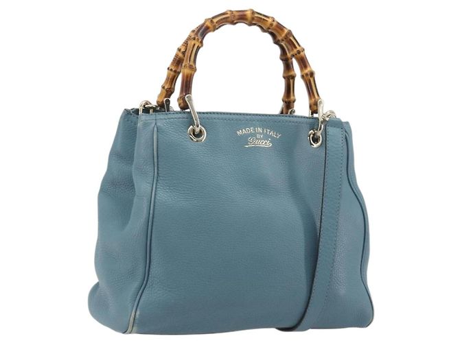 Borsa a Mano GUCCI Bamboo in Pelle 2way Blu Argento 336032 Auth ep15143