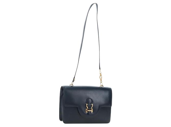 Hermès Borsa a Spalla HERMES Sandrine in Pelle Blu Navy e Oro Auth 190310M D'oro