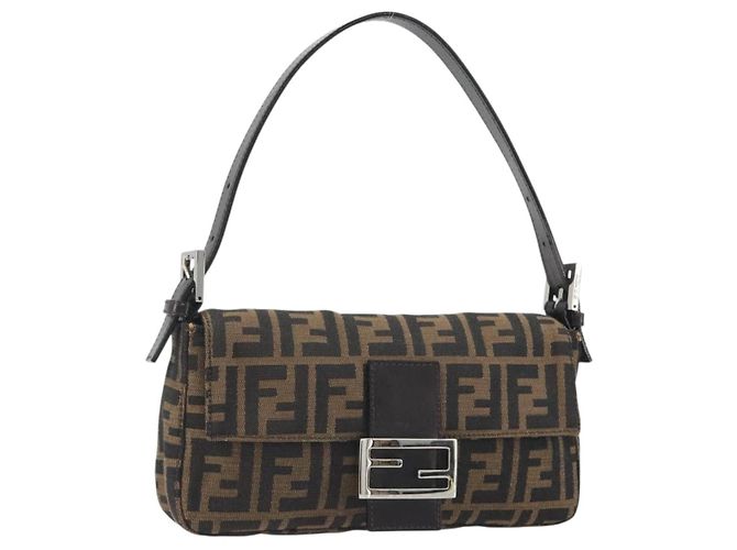 FENDI Zucca Canvas Mamma Baguette Borsa a tracolla Marrone Argento Auth yk20686SAM