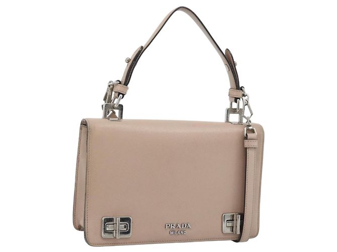Saffiano Bolsa PRADA em couro Safiano 2way Rosa Prata Auth bs36289
