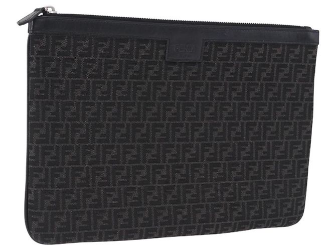 FENDI Zucchino Canvas Clutch Bag Schwarz Auth ki6765V